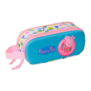Safta Peppa Pig Estuche Portatodo 3D de 1L - 2 Compartimentos - Cierre de Cremallera - Asa de Mano - 21x8x6cm - Color Blanco y