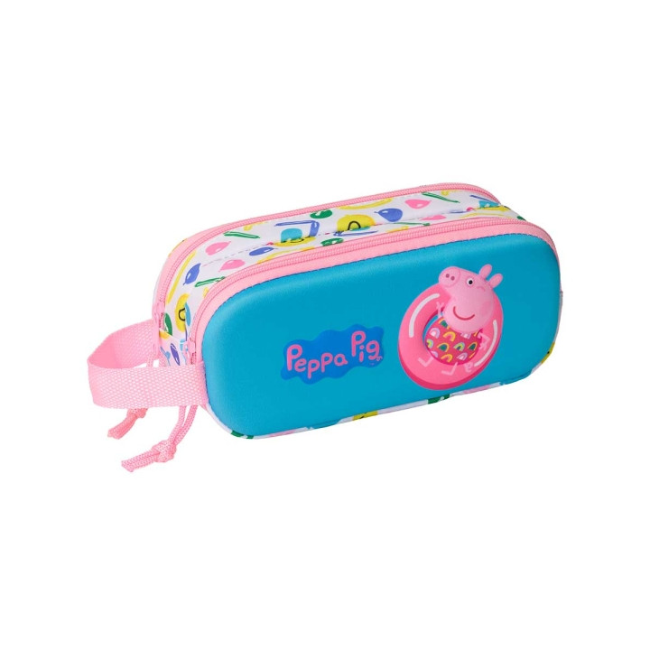 Safta Peppa Pig Estuche Portatodo 3D de 1L - 2 Compartimentos - Cierre de Cremallera - Asa de Mano - 21x8x6cm - Color Blanco y