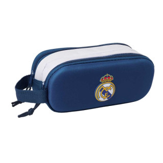 Safta Real Madrid Estuche Portatodo 3D de 1L - 2 Compartimentos - Cierre de Cremallera - Asa de Mano - 21x8x6cm - Color Blanco