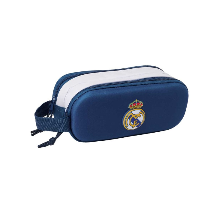 Safta Real Madrid Estuche Portatodo 3D de 1L - 2 Compartimentos - Cierre de Cremallera - Asa de Mano - 21x8x6cm - Color Blanco