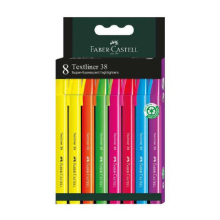 Faber-Castell Textliner 38 Pack de 8 Marcadores Fluorescentes - Cuerpo Fino - Punta Biselada - Trazo Grueso y Fino - Tinta con