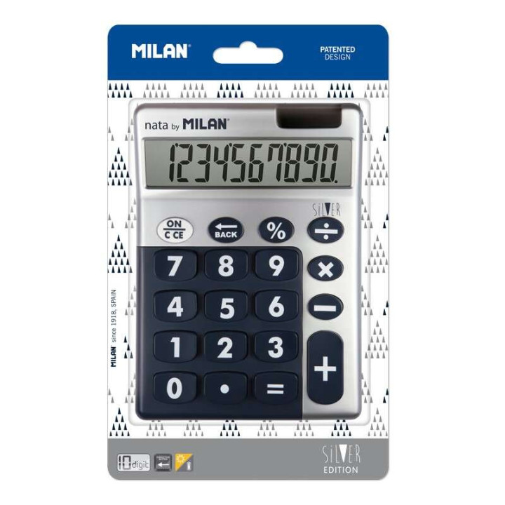 Milan Calculadora 10 Digitos Silver - Calculadora de Sobremesa - Teclas Grandes - Tecla Rectificacion Entrada de Datos - Color