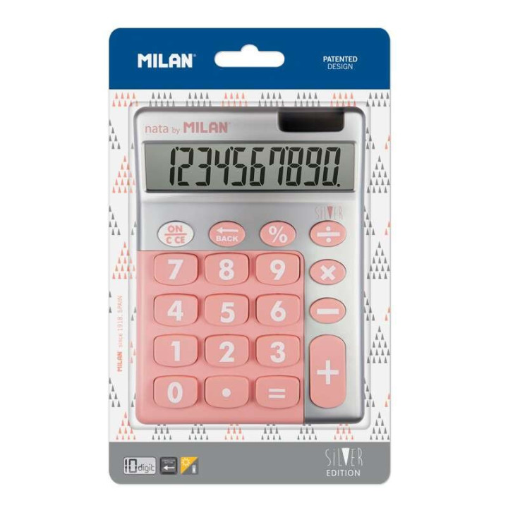 Milan Calculadora 10 Digitos Silver - Calculadora de Sobremesa - Teclas Grandes - Tecla Rectificacion Entrada de Datos - Color