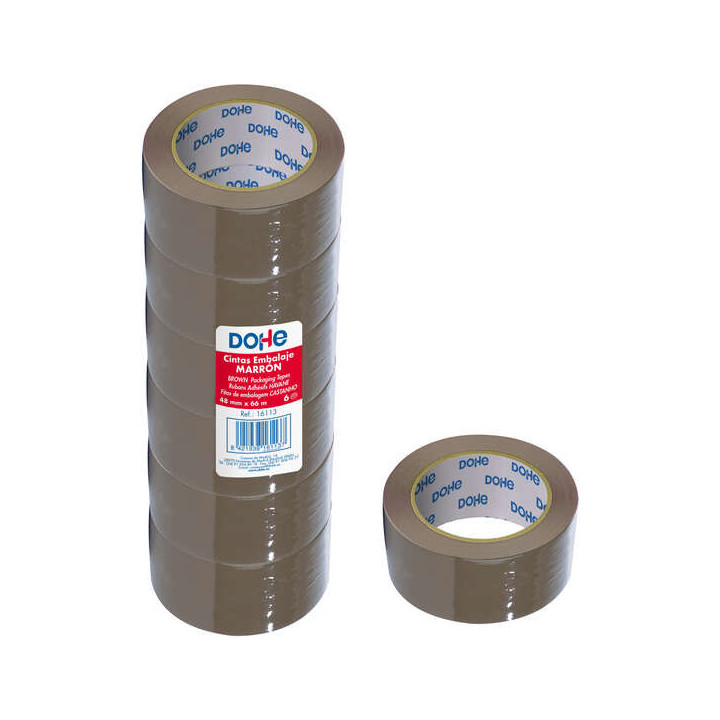 Dohe Pack de 6 Rollos de Precinto de Polipropileno - Medidas 48mm x 66m - Color Marron