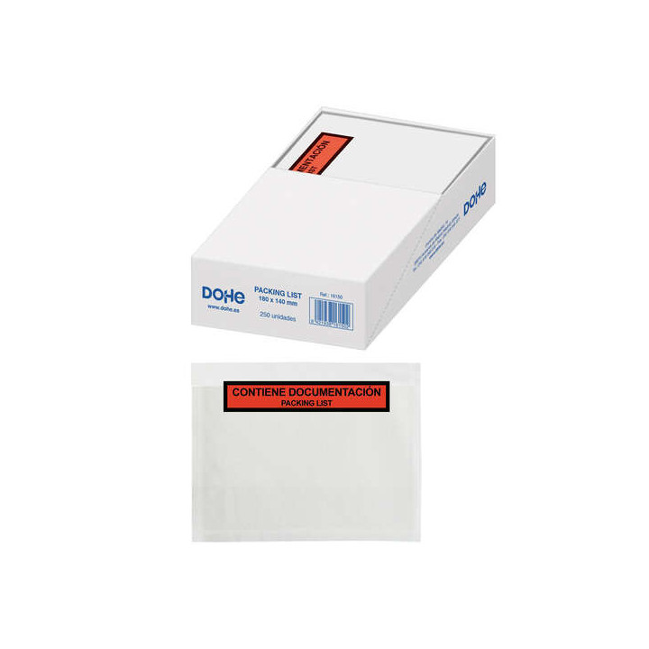 Dohe Caja de 250 Sobres Autoadhesivos - Packing List - Medidas 180 x140mm