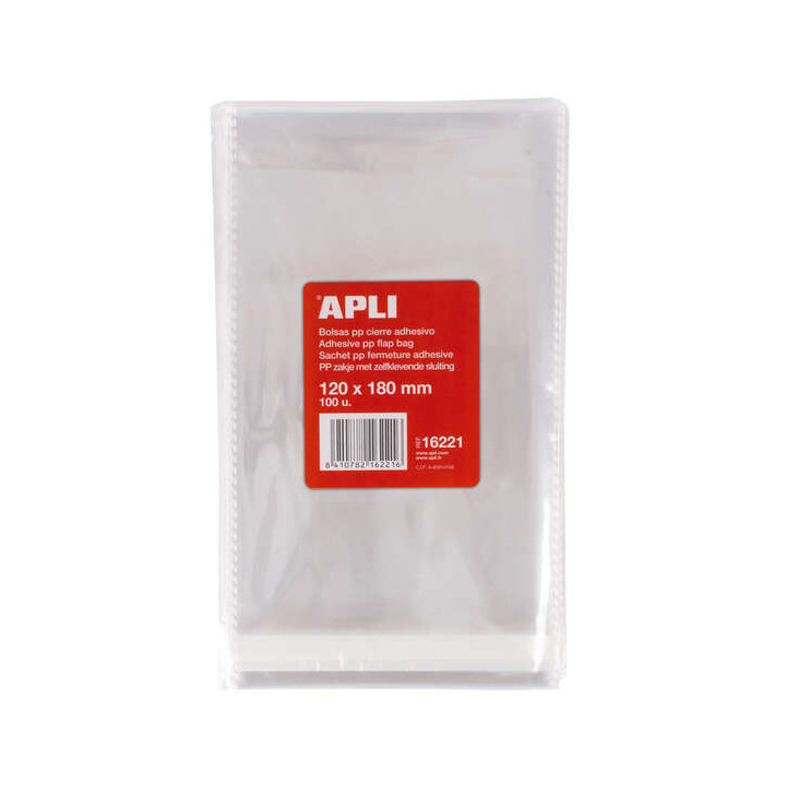 Apli Bolsas Polipropileno Transparente con Cierre Adhesivo - Tamaño 120 x 180mm - Galga 120 - Alta Resistencia y Flexibilidad