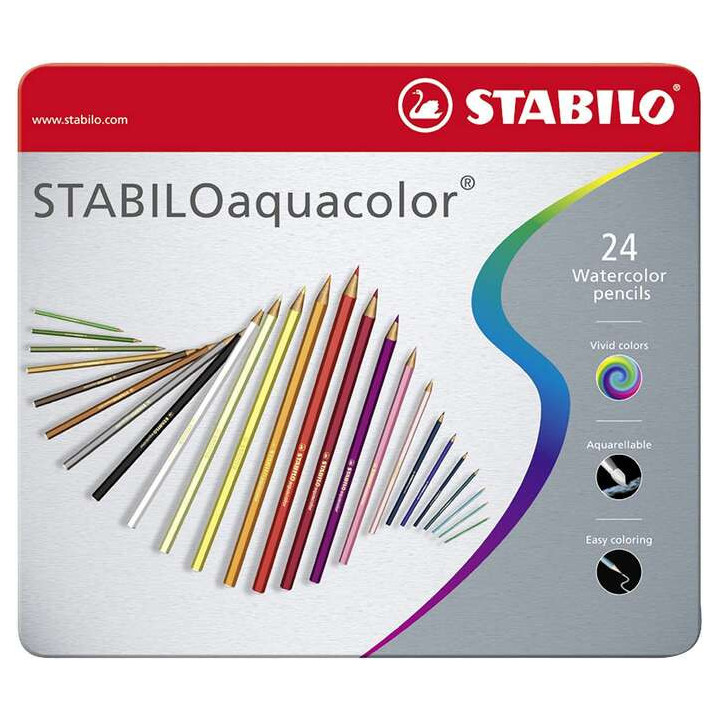 Stabilo Aquacolor Pack de 24 Lapices de Colores - Mina de 2.8mm - Acuarelable - Colores Surtidos