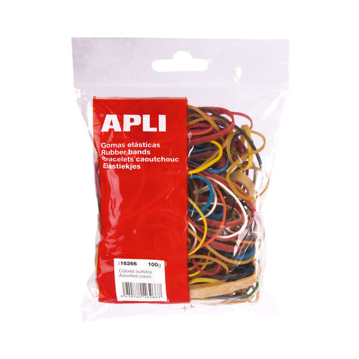Apli Gomas Elasticas Surtidas - Contenido 100g - Gran Elasticidad y Resistencia - 70% Caucho Natural