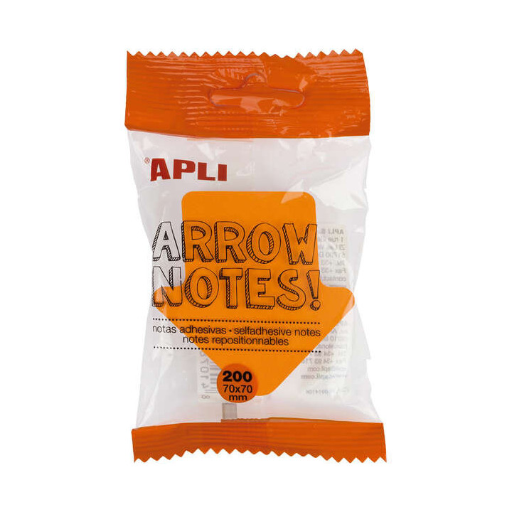 Apli Notas Adhesivas Flecha 70x70mm Bloc 200 Hojas - 4 Colores Surtidos - Fluorescentes - Destacables - Color: Surtido