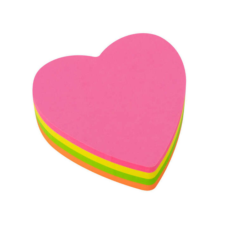 Apli Bloc de 200 Notas Adhesivas con Forma de Corazon 70x70mm - 50 Notas por Color - Colores Fluor