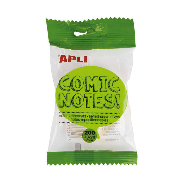 Apli Notas Adhesivas Comic 70x70mm - Bloc 200 Hojas - 4 Colores Surtidos - Fluorescentes