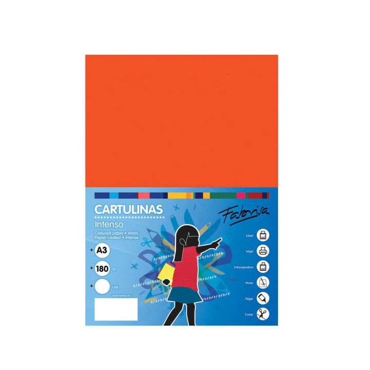 Fabrisa Pack de 25 Cartulinas 180 g/m² - Tamaño A3 - Color Naranja