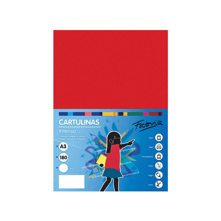 Fabrisa Pack de 25 Cartulinas 180 g/m² - Tamaño A3 - Color Rojo