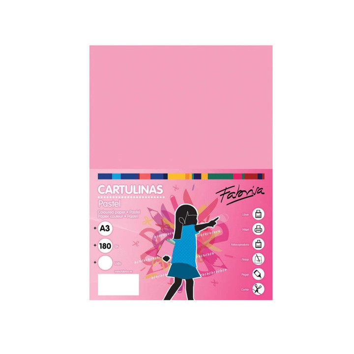 Fabrisa Pack de 25 Cartulinas 180 g/m² - Tamaño A3 - Color Rosa