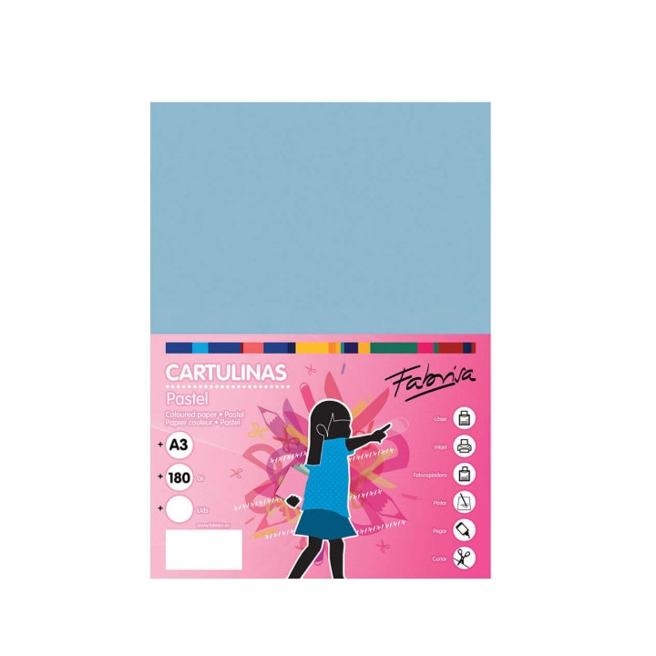 Fabrisa Pack de 25 Cartulinas 180 g/m² - Tamaño A3 - Color Azul Claro