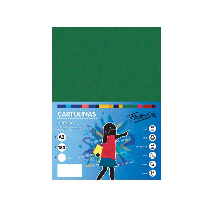 Fabrisa Pack de 25 Cartulinas 180 g/m² - Tamaño A3 - Color Verde Oscuro