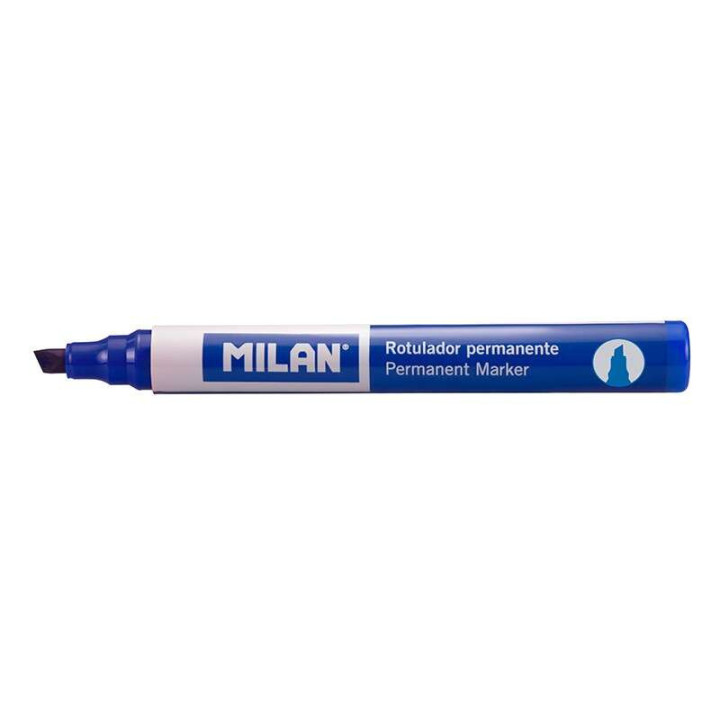 Milan Rotulador Permanente Punta Biselada - Punta 1 - 4mm - Tinta a Base de Alcohol - Color Azul