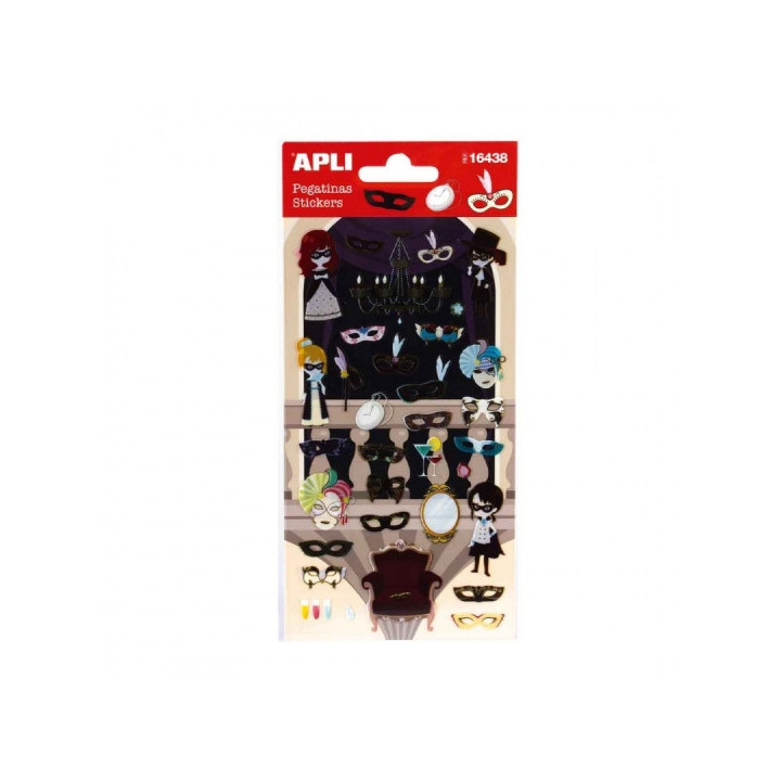 Apli Bolsa de Pegatinas de Mascaras - Acabado Brillante - Adhesivo Permanente - Ideal para Scrapbooking y Decoracion - Fomenta