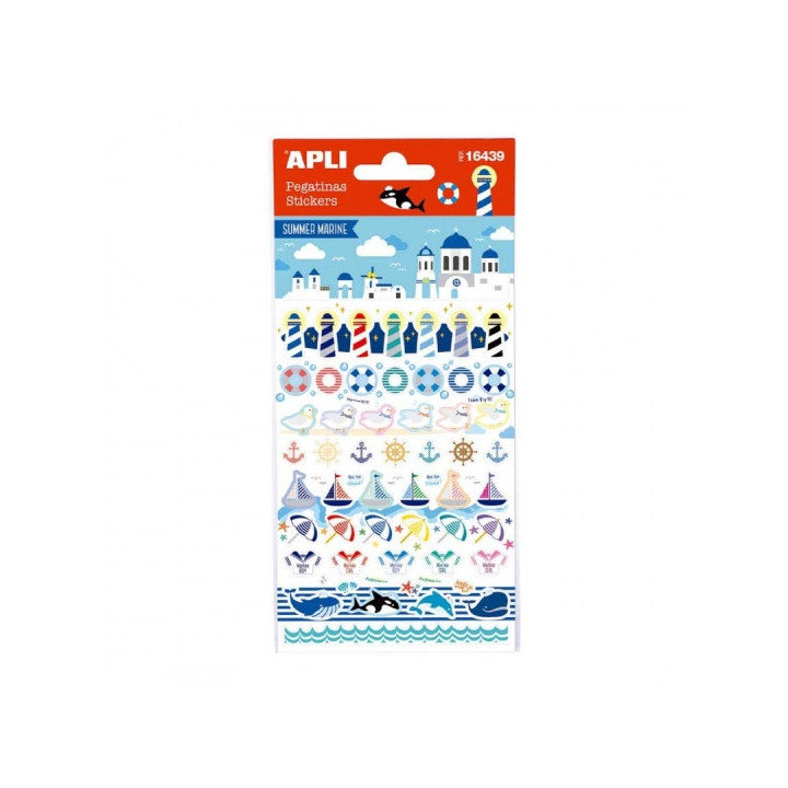 Apli Bolsa de Pegatinas de Verano - Tematica Nautica - 58 Pegatinas - Adhesivo Permanente - Ideal para Scrapbooking y Decoracio