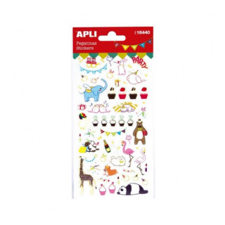 Apli Bolsa de Pegatinas de Fiesta - Animales y Guirnaldas Brillantes - Adhesivo Permanente - Ideal para Scrapbooking y Decoraci