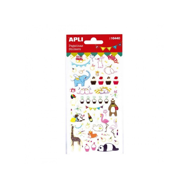 Apli Bolsa de Pegatinas de Fiesta - Animales y Guirnaldas Brillantes - Adhesivo Permanente - Ideal para Scrapbooking y Decoraci