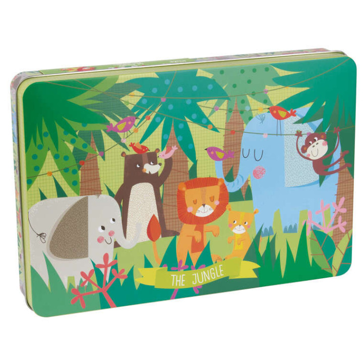 Apli Kids Puzzle Tematica La Jungla de 24 Piezas de 8x8cm - Caja Metalica Rectangular - Facil Manejo - Desarrollo de Habilidade