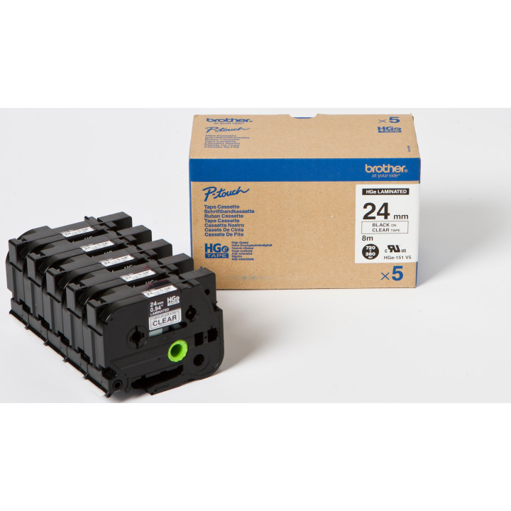 BROTHER Cinta Alta Calidad 8m Transparente/Negro (Pack 5Ud) 24mm