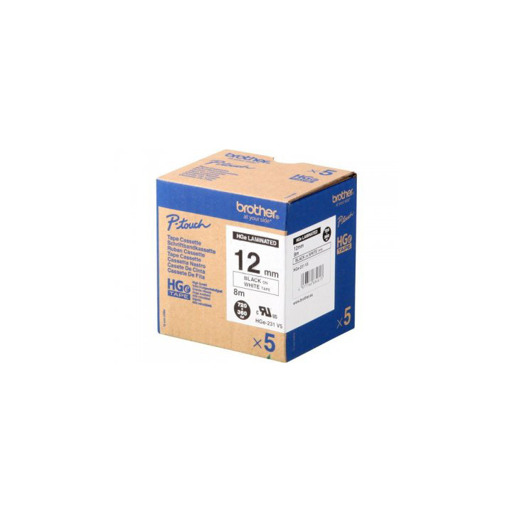 BROTHER Cinta Alta Calidad 8m Blanco/Negro (Pack 5Ud)12mm