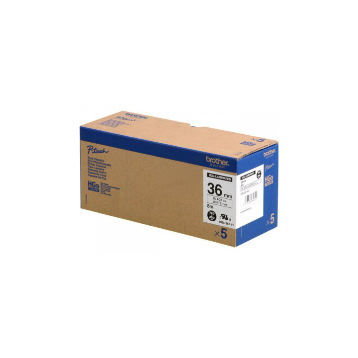 BROTHER Cinta Alta Calidad 8m Blanco/Negro (Pack 5Ud) 36mm