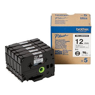 BROTHER Cinta Alta Calidad 8m Plateado/Negro (Pack 5Ud)12mm