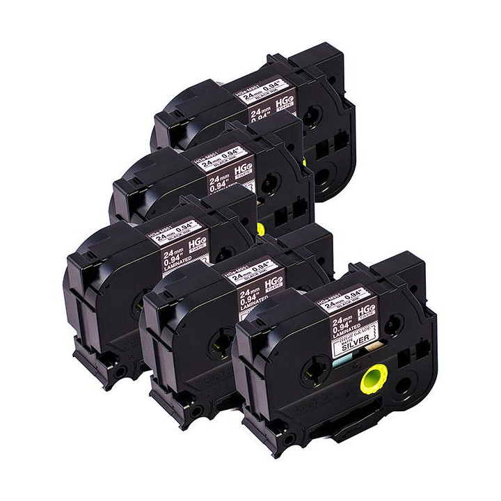 BROTHER Cinta Alta Calidad 8m Plateado/Negro (Pack 5Ud) 24mm