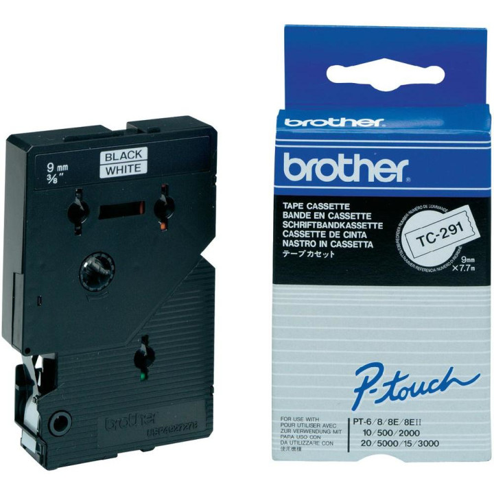 BROTHER Cinta laminada blanco/negro 9mm