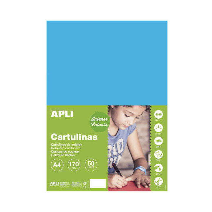 Apli Cartulina Azul Medio A4 170g 50 Hojas