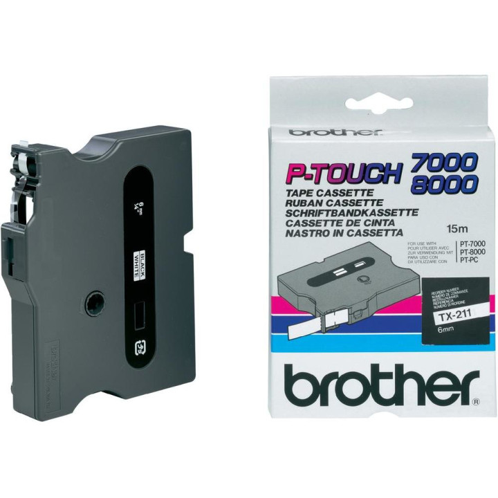 BROTHER Cinta laminada Blanco / negro 6 mm