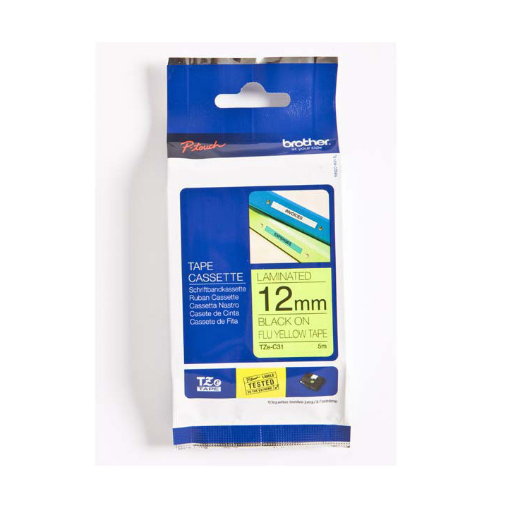 BROTHER Cinta laminada  Amarillo fluorescente / negro 12mm