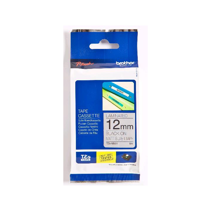 BROTHER Cinta laminada  Plata / negro (Metalica) 12mm