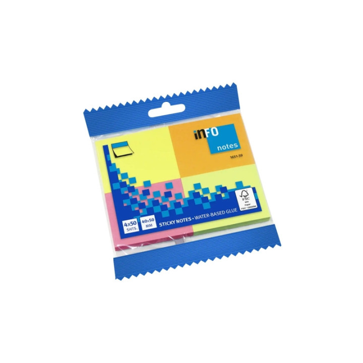 Global Notes inFO Brillant Pack de 4 Blocs de 50 Notas Adhesivas 50 x 40mm - Certificacion FSCâ„¢ - Colores Amarillo