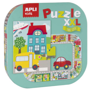 Apli Puzle xxl Ciudad - 20 Piezas de 14.5cm - Circuito Cerrado con Ilustraciones - Doble Diversion - Carton 2mm Brillante - Des