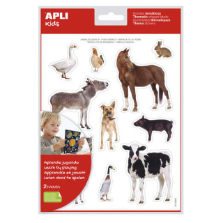 Apli Bolsa de Gomets Tematicos Realistas Animales de la Granja - 24 Gomets - Adhesivo Removible - Desarrollo de Habilidades Mot