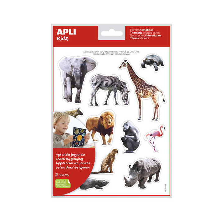 Apli Gomets Tematicos Realistas Animales Sabana - 24 Gomets - Adhesivo Removible - Desarrollados con Educadores - Ideal para Ha