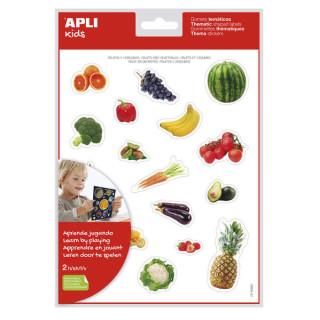 Apli Gomets Tematicos Realistas Alimentos del Huerto - 36 Gomets en 2 Hojas - Imagenes Realistas para Relacionar Alimentos - Ad