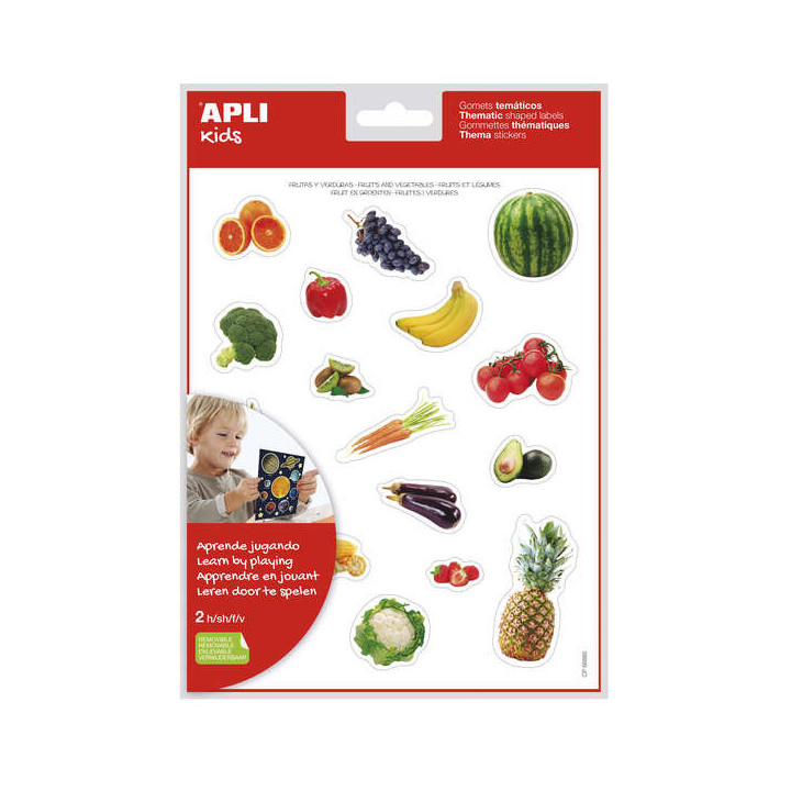 Apli Gomets Tematicos Realistas Alimentos del Huerto - 36 Gomets en 2 Hojas - Imagenes Realistas para Relacionar Alimentos - Ad