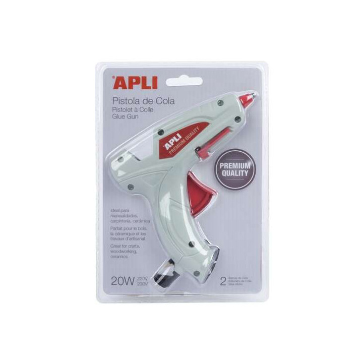 Apli Pistola de Cola Termofusible Premium Hot Melt 20W + 2 Barras de Cola