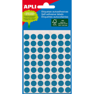 Apli Minibolsa de 288 Etiquetas Redondas Ø 8mm - 3 Hojas por 96 Etiquetas - Adhesivo Permanente - Color Azul