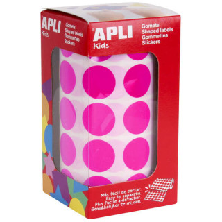 Apli Gomets Redondos Fucsia Ø 20mm - 59 Hojas Pretroqueladas - 1770 Gomets por Rollo - Ideal para Escuelas y Talleres Infantil