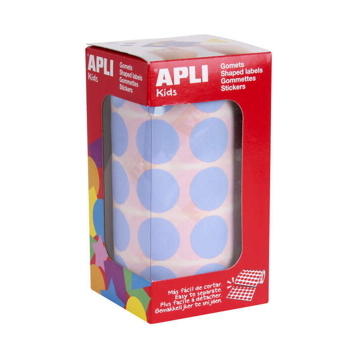 Apli Gomets Redondos Ø 20mm Azul Claro - 59 Hojas Pretroqueladas - 1770 Gomets por Rollo - Ideal para Escuelas y Talleres Infa