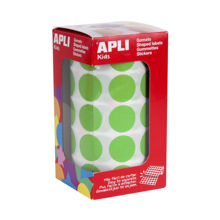 Apli Pack de 1.770 Gomets Redondos Ø 20mm - 59 Hojas Pretroqueladas - Adhesivo Permanente - Ideal para Escuelas Infantiles y C