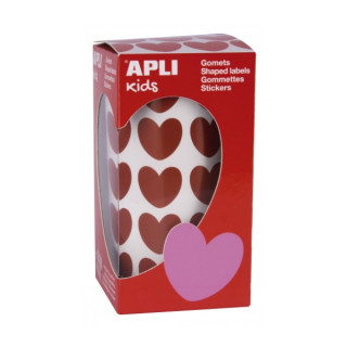 Apli Rollo de Gomets Corazon - Adhesivo Permanente - 900 Gomets - Fomenta Creatividad y Psicomotricidad - Adhesivo Base Agua -