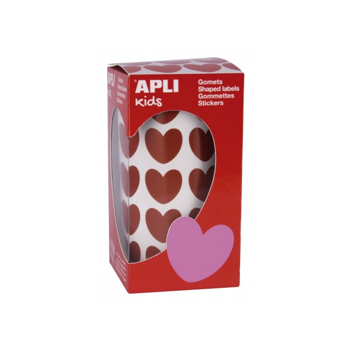 Apli Rollo de Gomets Corazon - Adhesivo Permanente - 900 Gomets - Fomenta Creatividad y Psicomotricidad - Adhesivo Base Agua -