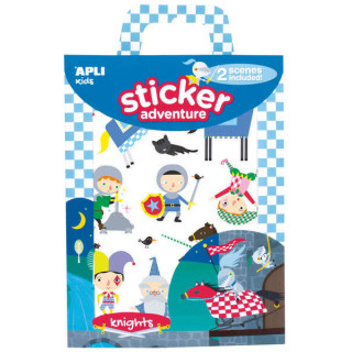 Apli Juego de Pegatinas de Papel Tematica Caballeros - 2 Escenarios 45x20cm - 2 Hojas de Gomets Removibles - Cajita con Asa - I